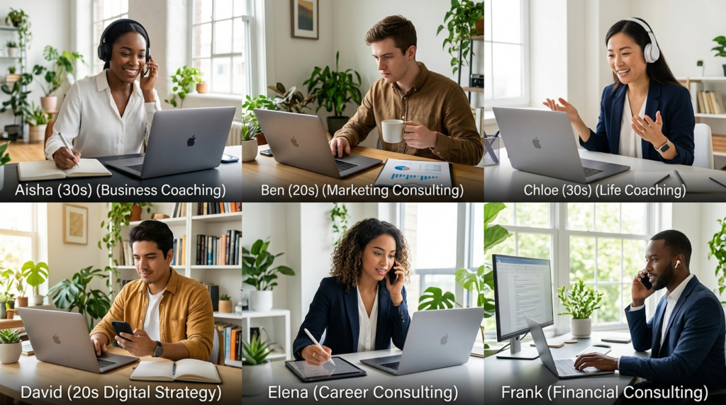 Split-screen perspective showing a diverse group of young co