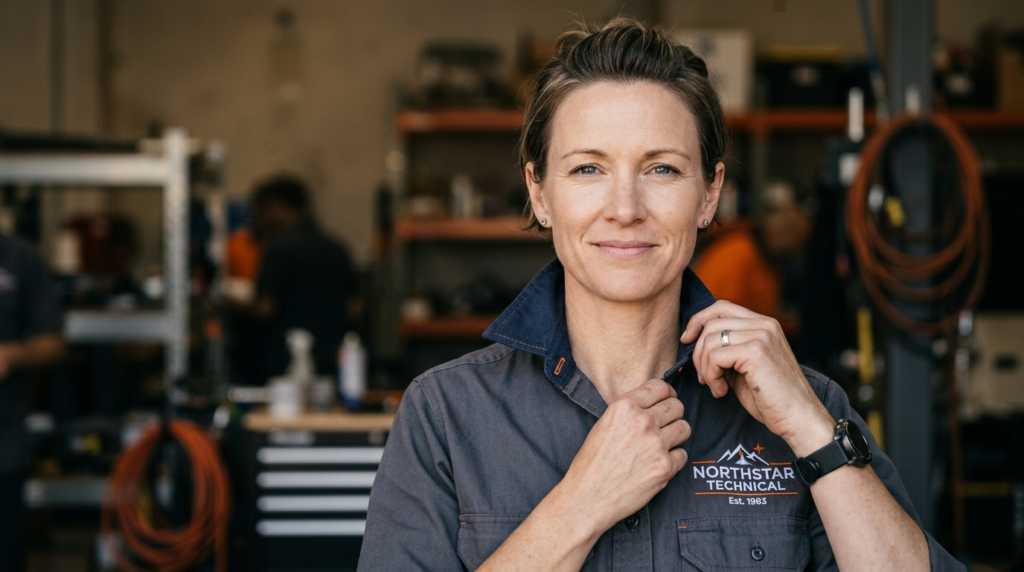 Close-up portrait of a professional tradesperson or technici